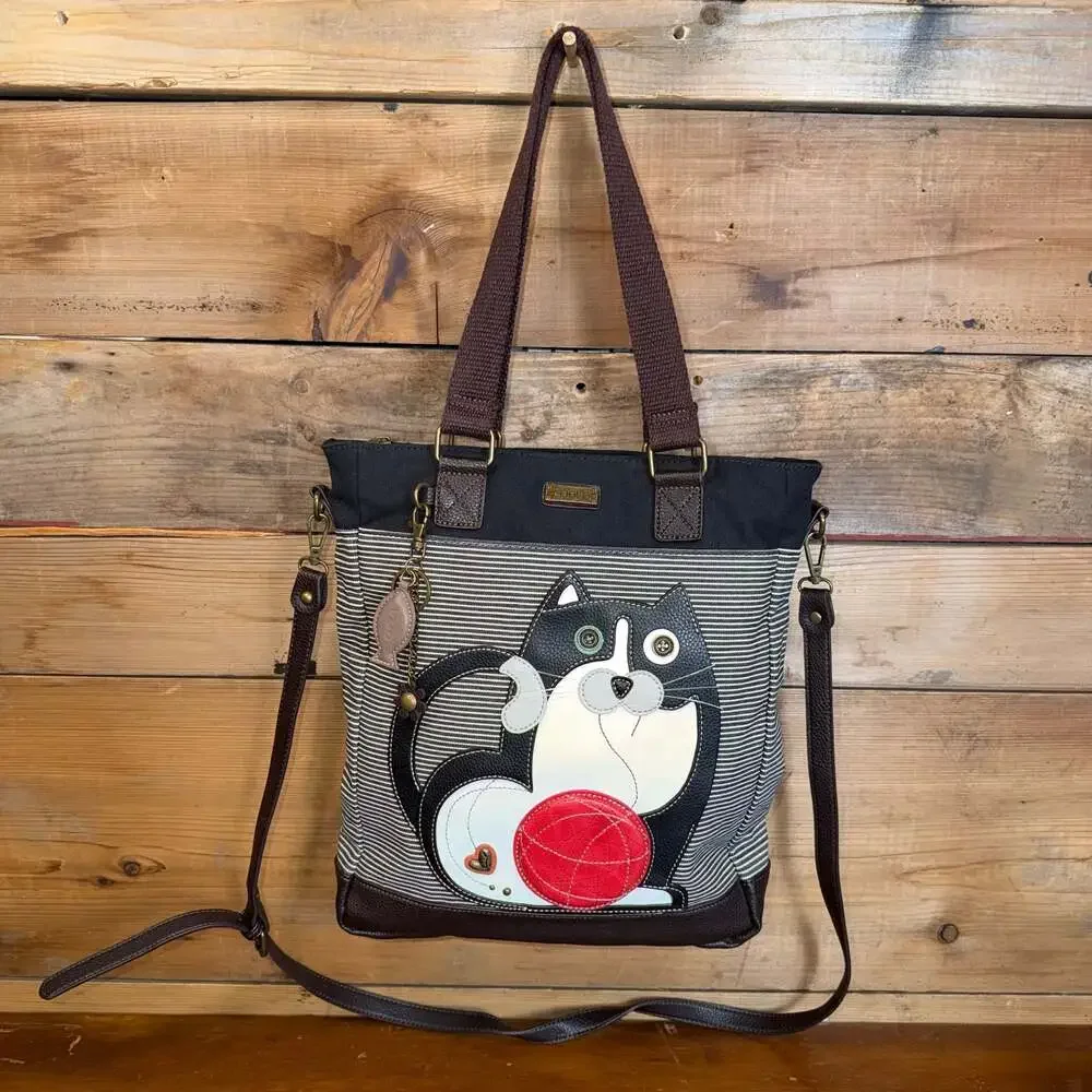 Chala Black and White Tuxedo Cat Handbag Tote Purse